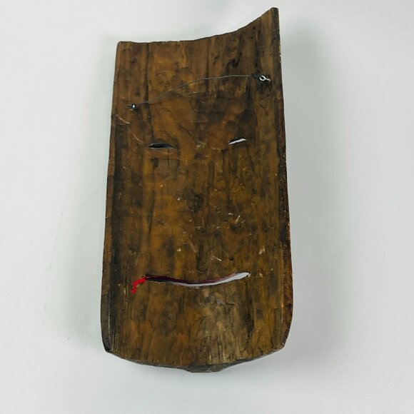 Hand Carved Vintage Wooden Hand Painted Tribal Art Deco Hanging Face 17" x 9" - Picture 6 of 8